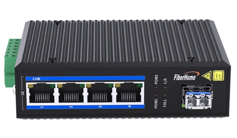 烽火百兆工业级单模双纤光纤收发器1光4电OL100CI-02B-14